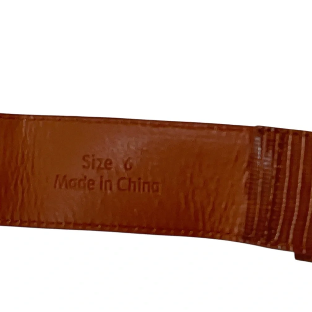 Brand Unkn‎ - Belt w/Gold Buckle, Wide Brown Lizard-Embossed Faux leather Sz 6